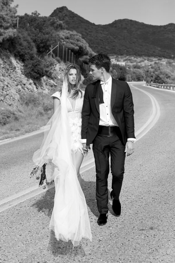 Bride and groom Walking on the street